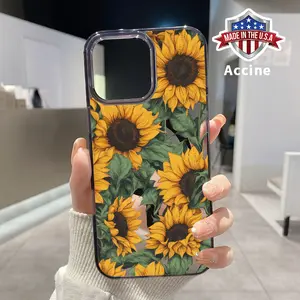 Clear Phone Case for iPhone 16 15 14 Pro Max 13 12 11 XR XS Plus E Golden Sunflower Garden Pattern Magnetic Sunction Candy Color Acrylic Back Soft Edge Cover