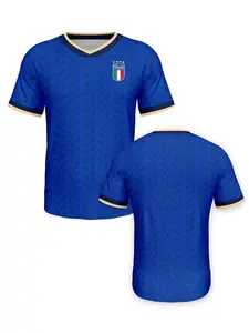 New Italian Deep Blue Football Jersey Top, Laurel Leaf Texture Design, Ultra Soft Skin-Friendly Fabric, Long Wear, Fan Gift, Soccer Shirt
