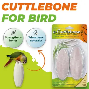 Original Bird Cuttlebone 2 Pack White - Durable Less Brittle Natural Texture Chew Accessory with Cage Clip for Parakeets Cockatiels Finches Canaries and Small to Medium Birds
