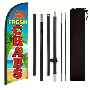 Fresh Crabs Shop Flag, Polyester Advertising Flag with Flag Pole and Ground Stake, Outdoor Promotion Banner Decoration