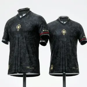 Portugal No.7 Black Gold Soccer Jersey, Premium Vintage Football Shirt, Luxury Pattern Fan Edition Streetwear Sports Top
