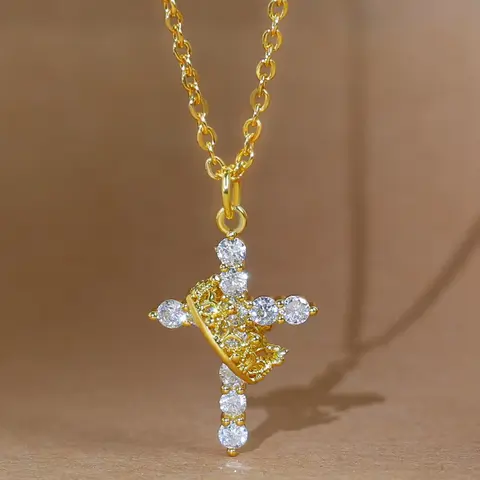 Rhinestone Decorated Cross & Rotatable Crown Pendant Necklace for Women & Girls, Fashion Jewelry for Party, Daily Clothing Decor, Trendy All-match & Exquisite Jewelry for Birthday Gift, Cross Chain