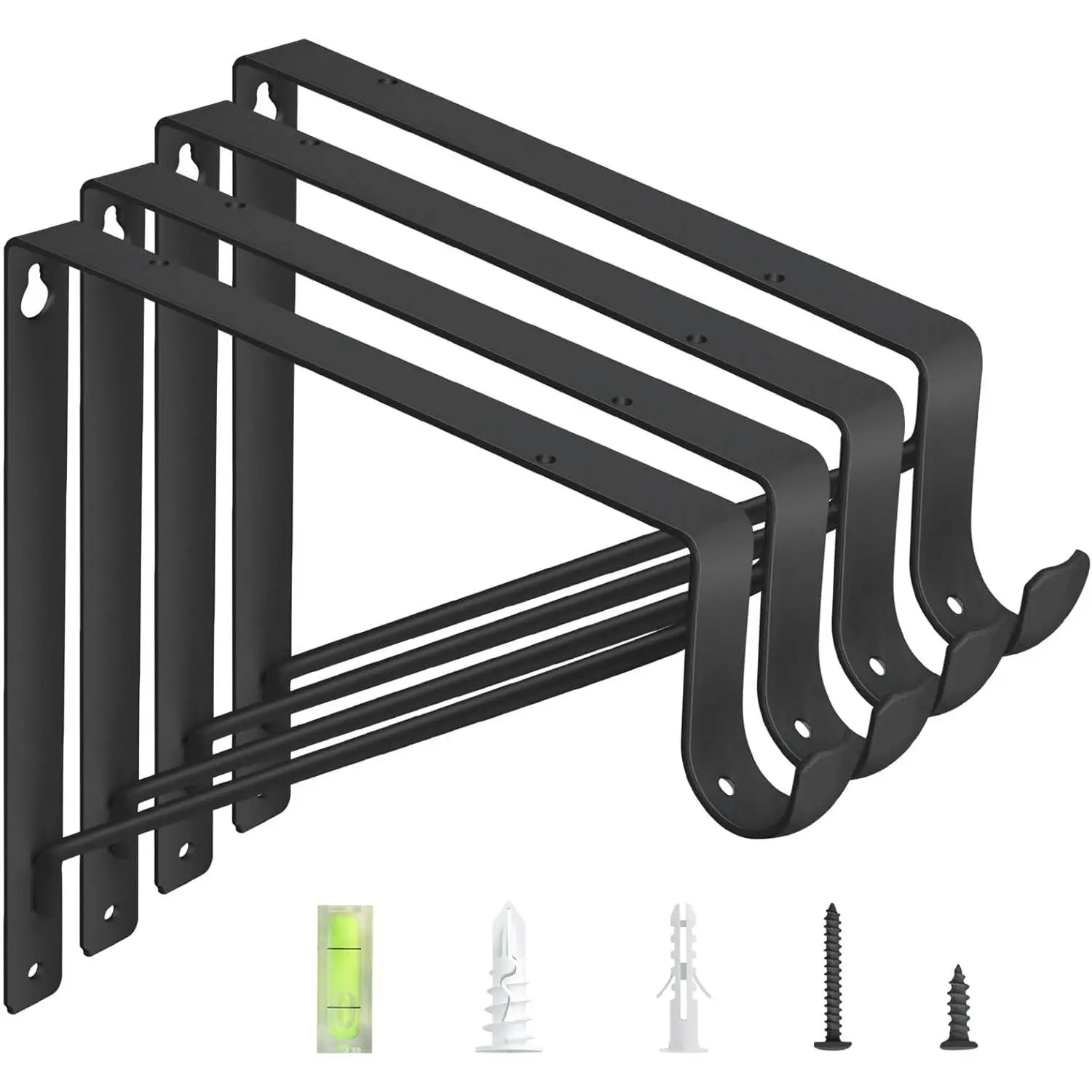4-Pack Closet Rod Bracket, 10.8x10.8Inch Closet Shelf Brackets Heavy Duty Wall Mounted, Matte Black Steel Closet Rod Support Brackets Holder, 300 Lbs Load Capacity with Anchors Screws