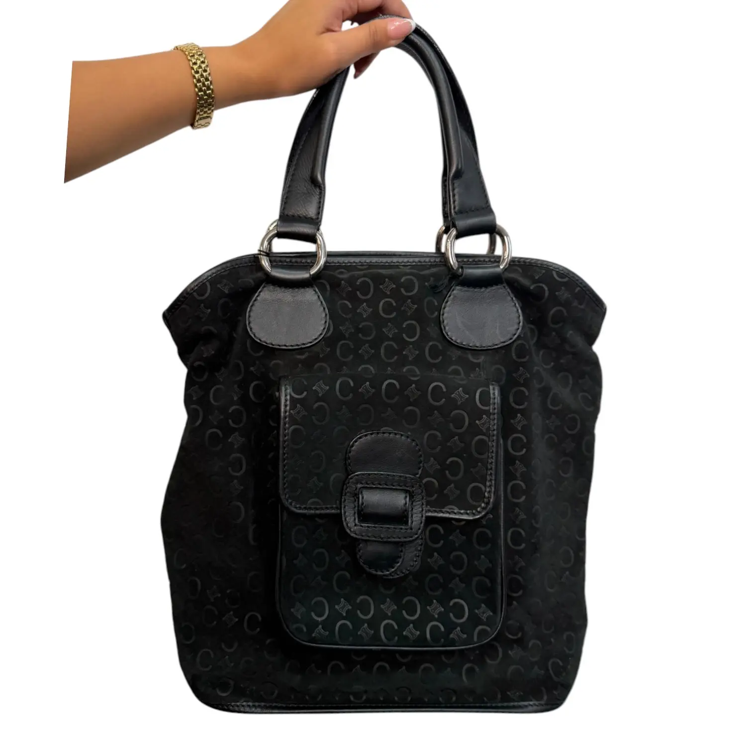 Pre-owned Celine suede leather Tote bags Black C Macadam Suede Tote Bag