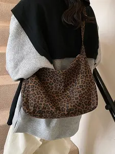 Fashion Women's Leopard Print Crossbody Shoulder Bag, Adjustable Strap, Large Capacity, Casual Style, All Seasons Use, Fashionable Crossbody Bag