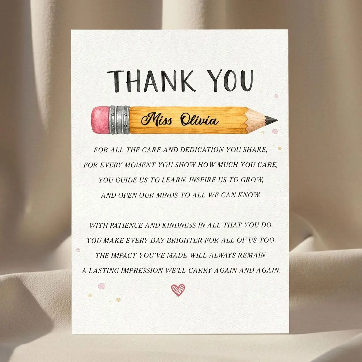 Personalized Teacher Greeting Cards - 5x7 Kraft Brown Office Stationery with Custom Message, Back to School & Retirement Customized Gifts, Free Standard Shipping