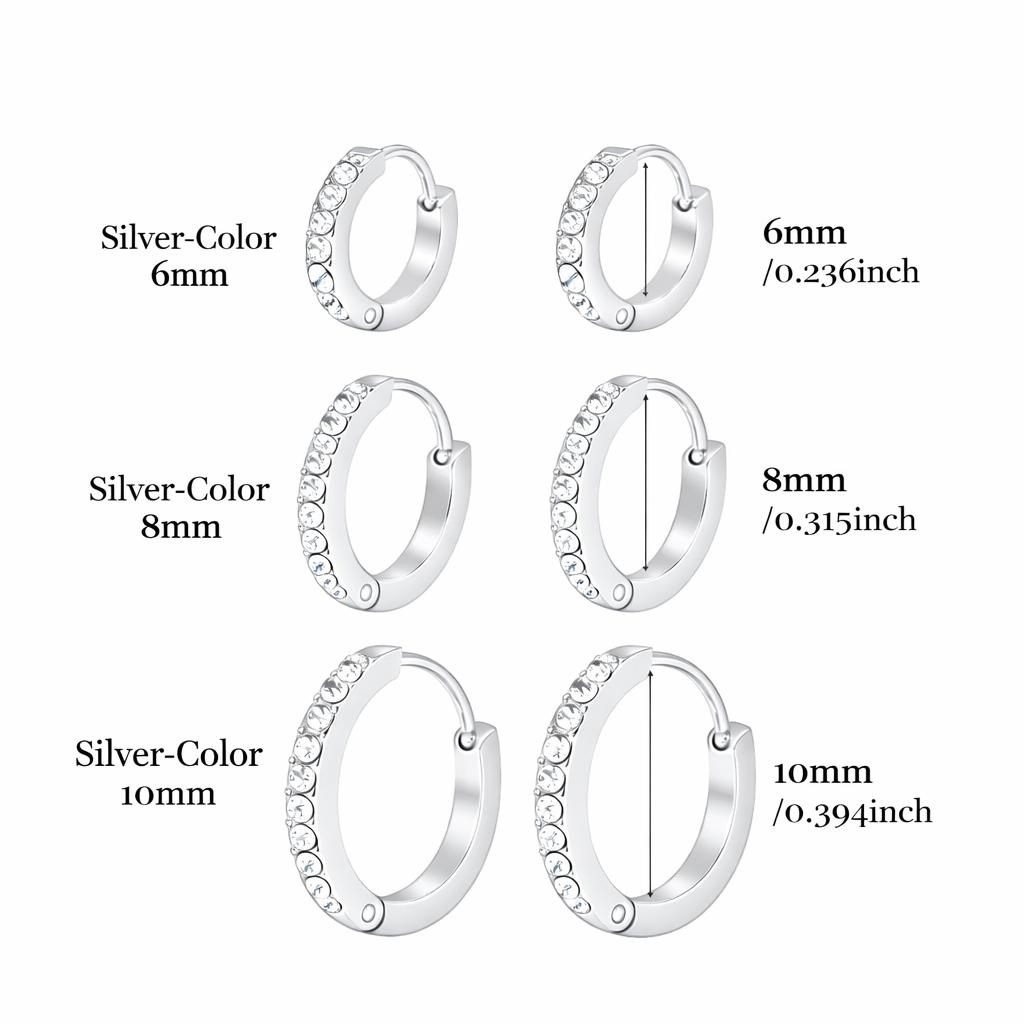 18K Gold Plated Stainless Steel Hypoallergenic Colorfast Environmentally Friendly Hoop Earrings Set with Cubic Zirconia Cartilage Snug Pierced Ears Comfortable Wear Versatile Fashion Jewelry Gift for Holiday Haul Christmas Birthdays Anniversaries