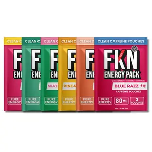 FKN Caffeine Energy Pouches – Variety Pack (6) ️ 80MG Per Pouch | No Sugar, No Crash | Blue Raspberry, Peach, Strawberry Lemonade + More