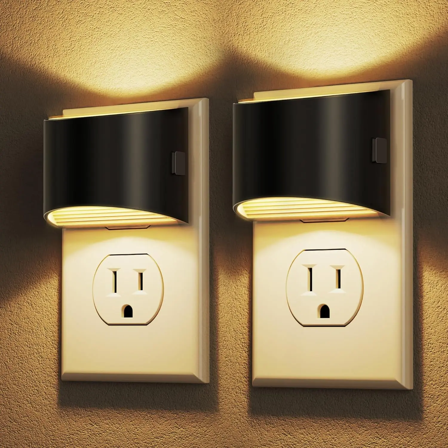 Aesthetic LED Night Light[2 Pack], Plug-in Wall Night Light with Dusk to Dawn Sensor, 3 Level Brightness Adjustable, for Bedroom, Bathroom, Hallway, 3000K