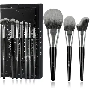 Black Pearl Wooden Handle Makeup Brush Set, 10 Pcs Full Set, Soft Bristles No Prickling, Essential for Makeup Beginners, Beauty & Practicality in One