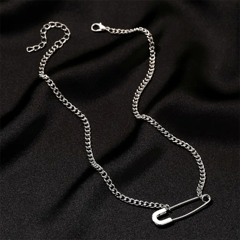 2pcs Women's Jewelry Creative Pin Necklace Women's Fashion Niche Design Simple Pin Clavicle Chain Cold Style Personality Pendant Couple's Accessories Women's Necklace
