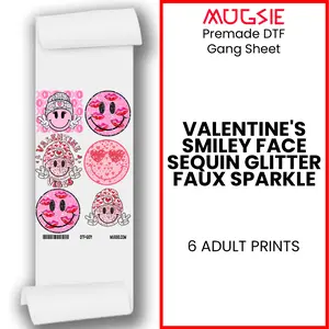 Valentine's Smiley Face Sequin Glitter Faux Sparkle: 22x30 Direct-to-Film Mini Gang Sheets