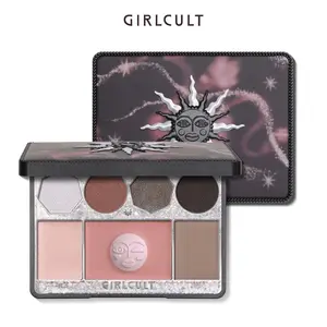 GIRLCULT Grey-Brown-Silver Glitter All-In-One Makeup Palette with matte pink-brown eyeshadow, silver-white highlight and deep brown contour, portable for daily beauty, Radiant