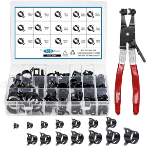6-25mm Spring Band Hose Clamps With Swivel Flat Hose Clamp Plier Assortment Kit, Constant Tension Steel Clamps for Fuel Lines, Silicone, Vacuum Hoses & Low-Pressure Air Clips