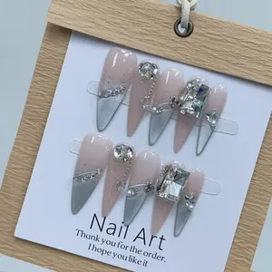 Stilleto Collection②-French Tip-Handmade Press-On Nails-3D Charm-Acrylic Nails Design-Boutique Handmade Press On Nails Kit-Reusable Salon-Quality Handmade Nails-Durable Nails Art-Easy Removable Nails-Easy Apply-3D Acrylic Fake Nails-Fashion False Nails