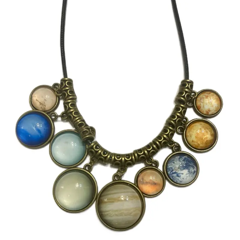 Galaxy Planet Necklace with Multi-Colored Orb Charms and Adjustable Cord for Stylish Outer Space Inspired Jewelry