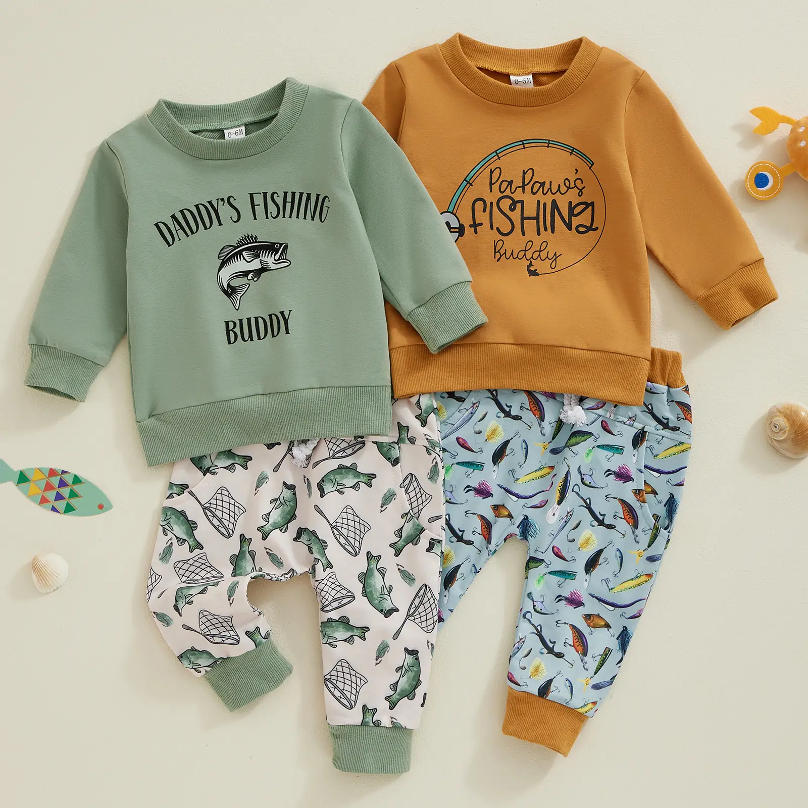 Toddler Baby Boy Fishing Outfit Daddy's Fishing Buddy Long Sleeve Sweatshirt Fish Pants Set 2Pcs Fall Winter Clothes