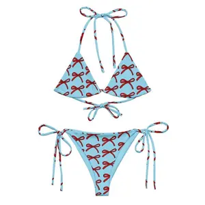 Red Bow Recycled string bikini Set - 5XL - Cute Triangle Tie Swimsuit for Summer Aesthetic Swimwear