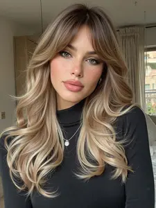 Dark Root Ash Blonde Long Wavy Wig |  Heat Resistant Synthetic Hair for Daily Wear