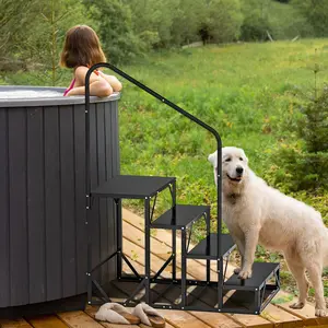 YITAMOTOR RV Stairs with Handrail 2/3/4 Step, Outdoor Hot Tub Stair with Cuttable Anti-Slip Mats, Alloy Steel Portable Economy 5th Wheel RV Ladder Step for Travel, Camper, Mobile Home, Porch, Spa ladder  machine