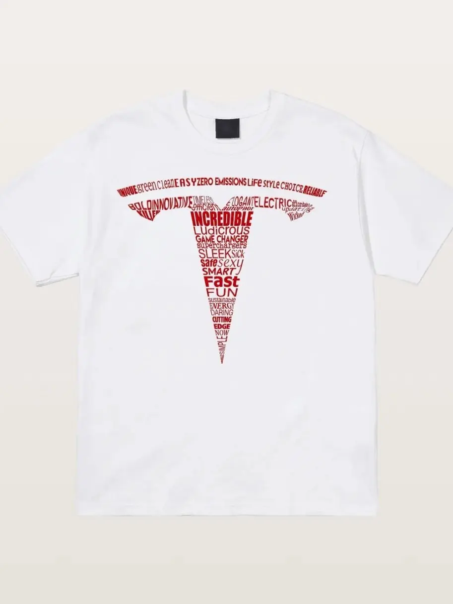 Tesla Word Cloud Heart Print T-shirt Sweatshirt Hoodie, Car Enthusiast and Fans Gift