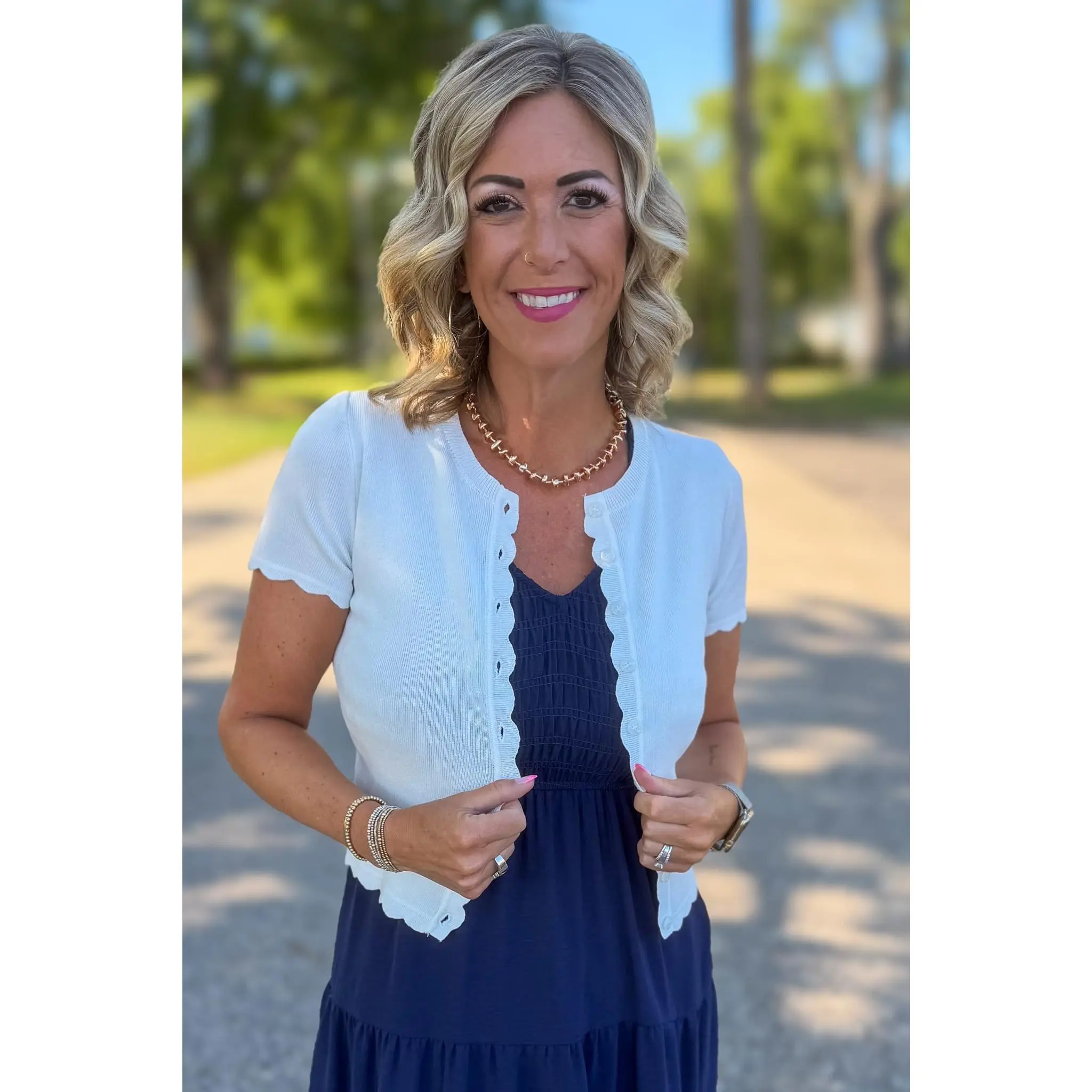 Ivory Scalloped Button Cardigan