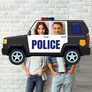 Large police car themed photo backdrop and selfie banner, including polyester police car logo - party decoration, police-themed party props, suitable for both indoor and outdoor use, police-themed party supplies, easy installation wwx