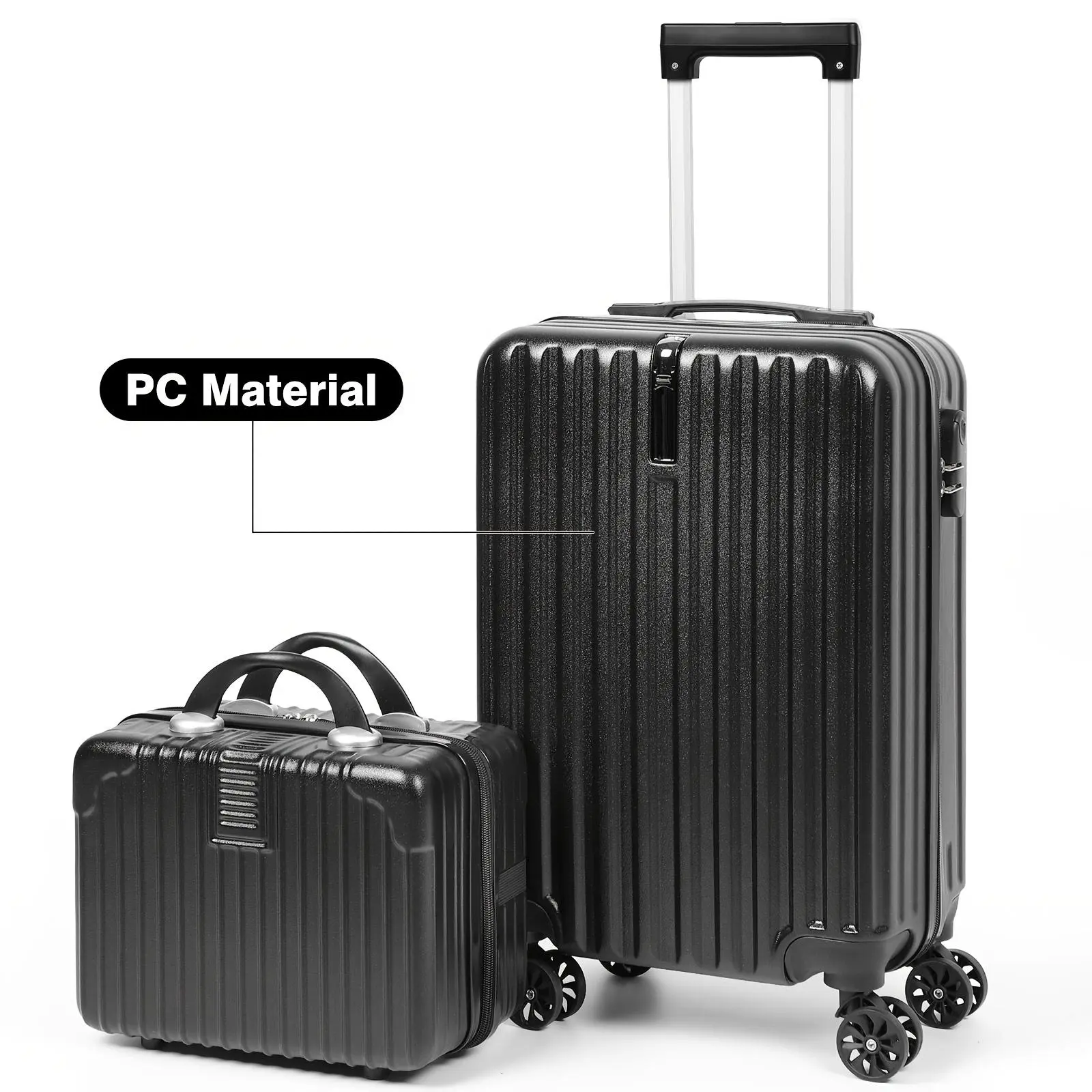 2-Piece Luggage Sets, 20in Airline Carry-On Suitcase & 14in Travel Cosmetic Case, Lightweight with Silent Wheels for Business Travel, Unisex