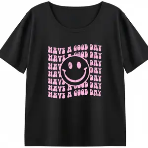 Pink Smiley Face Graphic Tee Shirts Women Women Y2K Preppy Aesthetic Have A Good Day Trendy Happy Top-KT0518