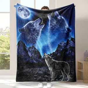 Wolf Print Soft Blanket, Casual Soft Throw Blanket, Warm Blanket For Home Office Travel, Gift For Friends  Christmas gift DreamyDwell Textiles