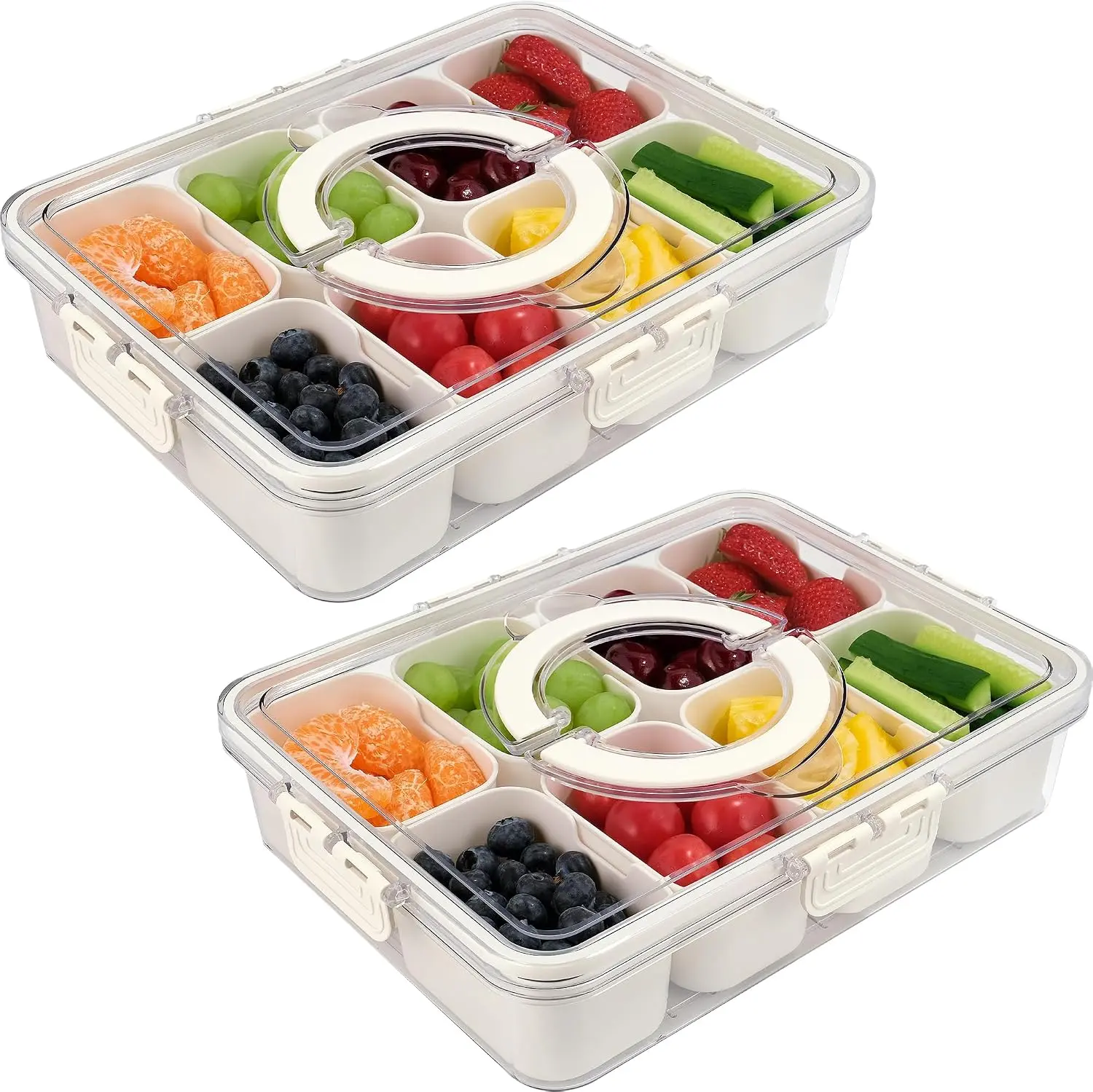 1pc Plastic 8-Compartment Divided Serving Tray with Removable Lid and Handle, Portable Snackle Box Organizer Storage for Charcuterie, Picnic Use