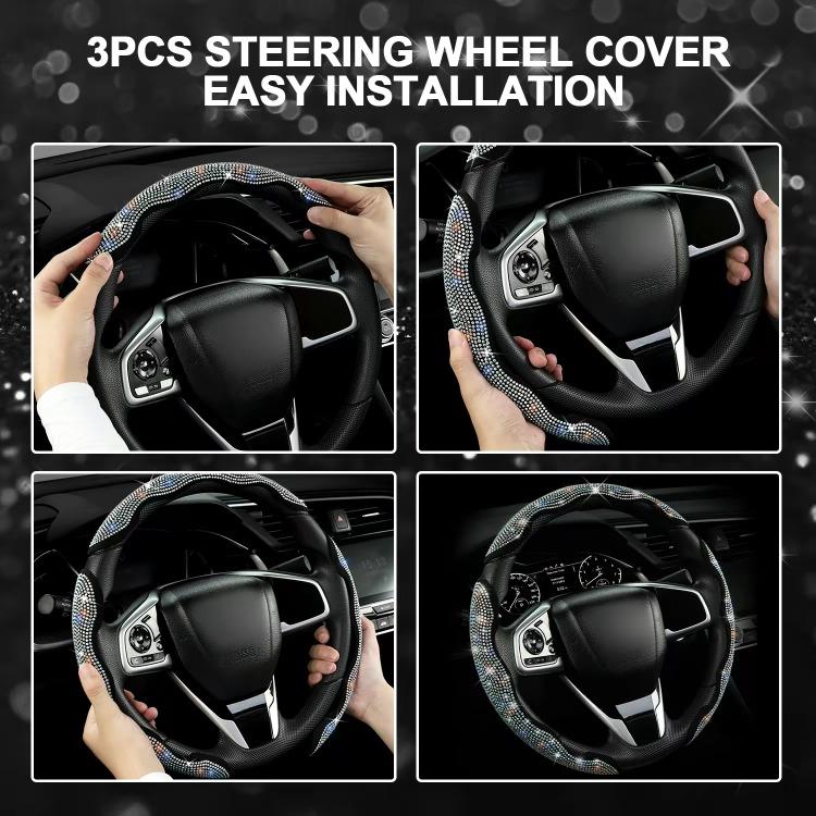 Universal Rhinestone Steering Wheel Cover Ultra-Thin Anti-Slip Luxury Crystal Car Decor for Enhanced Interior Elegance