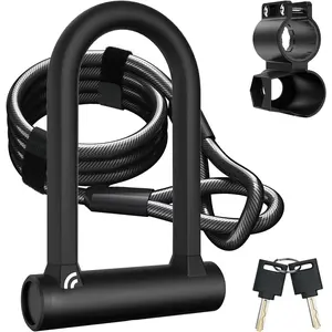 Bicycle Lock: Heavy-duty anti-theft U-lock, equipped with a 5-foot safety cable - 17mm lock beam bicycle U-lock, comes with 2 keys and mounting bracket, suitable for road and mountain bikes, dimensions 7.76''x5.02'', weight 1.64 pounds