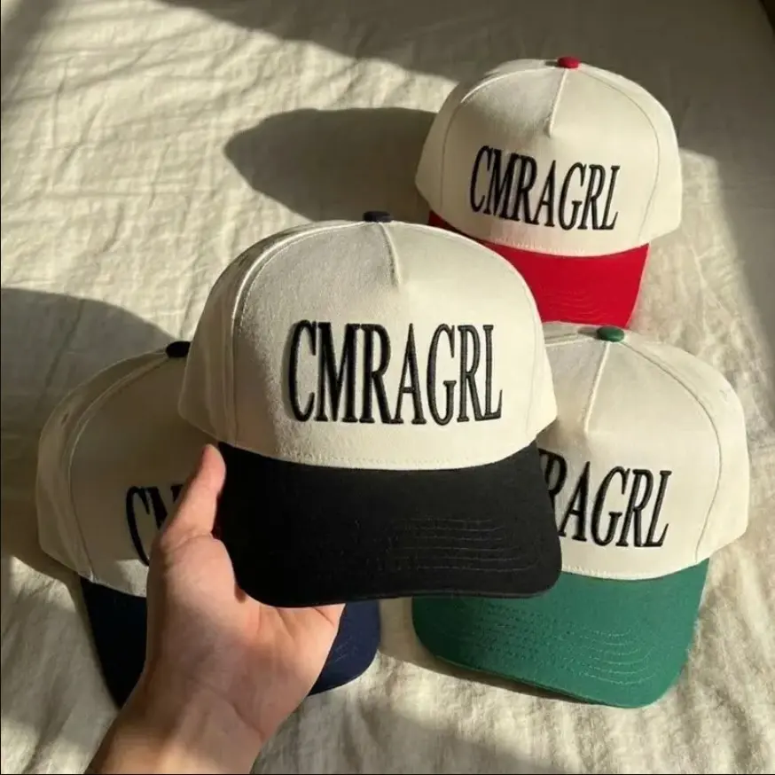 3D Puff CMRAGRL Embroidered Hat Retro Camera Girl Two Tone Caps, Photography Gif For Her, Custom Thread Color