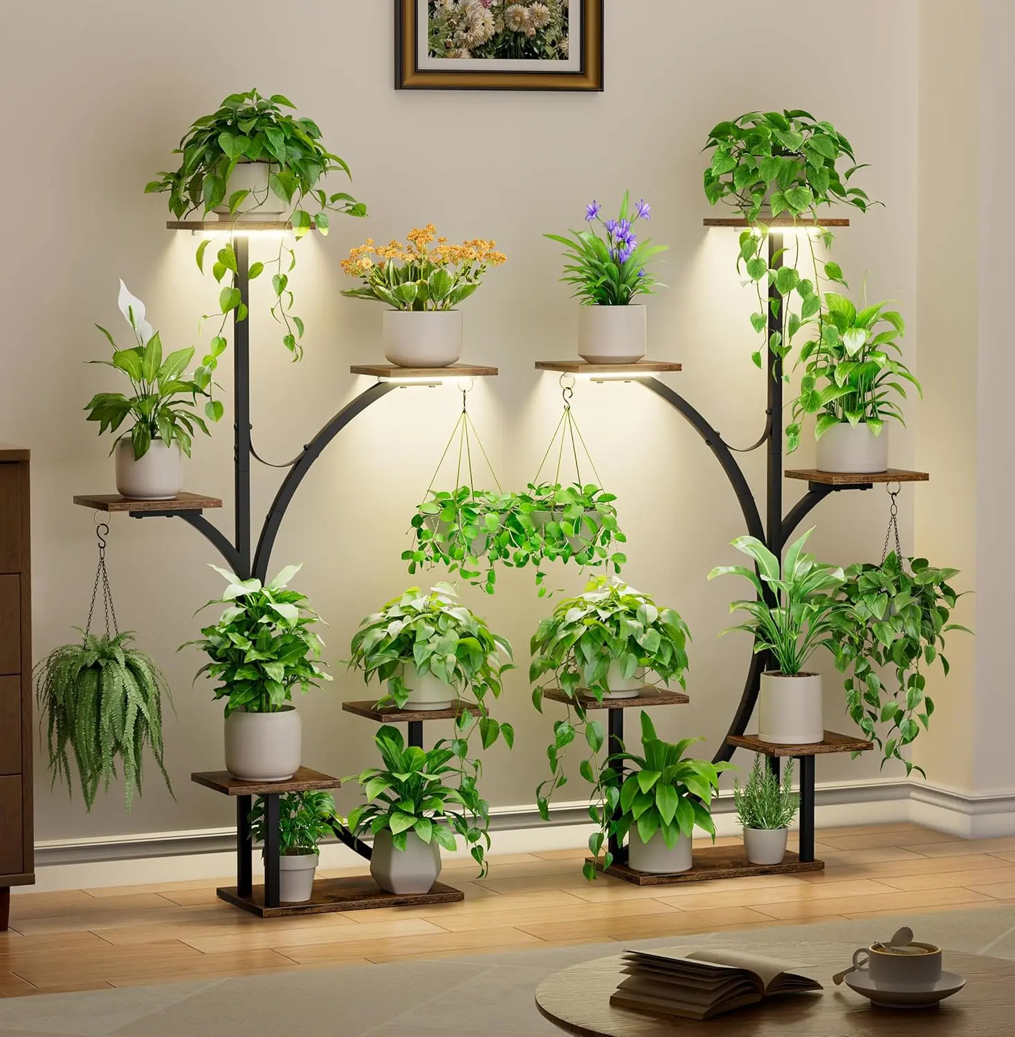 POZILAN Plant Stand Indoor with Grow Lights - 2 Pack Corner Plant Shelf, 6 Tiered 47'' Indoor Plant Stands for Multiple Plants, K-Shaped Plant Rack Display Holder, Flower Stands for Living Room Patio Home Decorative