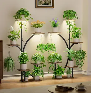 POZILAN Plant Stand Indoor with Grow Lights - 2 Pack Corner Plant Shelf, 6 Tiered 47'' Indoor Plant Stands for Multiple Plants, K-Shaped Plant Rack Display Holder, Flower Stands for Living Room Patio Home Decorative