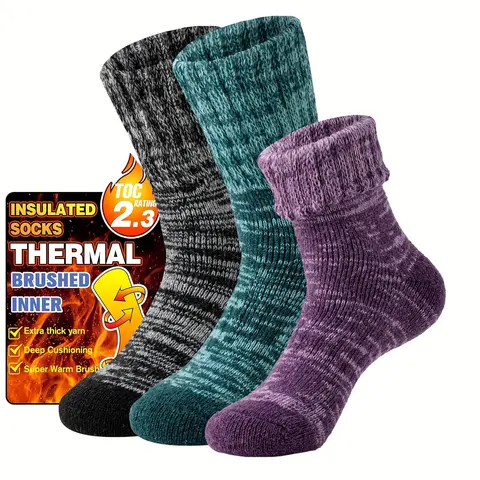 Women's Merino Wool Unisex Adults' Thermal Athletic Socks (3 Pairs) - Ski-Ready Heat, Cold-Weather Outdoor Use, Boot-Ready Thick Design, Soft Bare-Foot Feel, Machine Washable