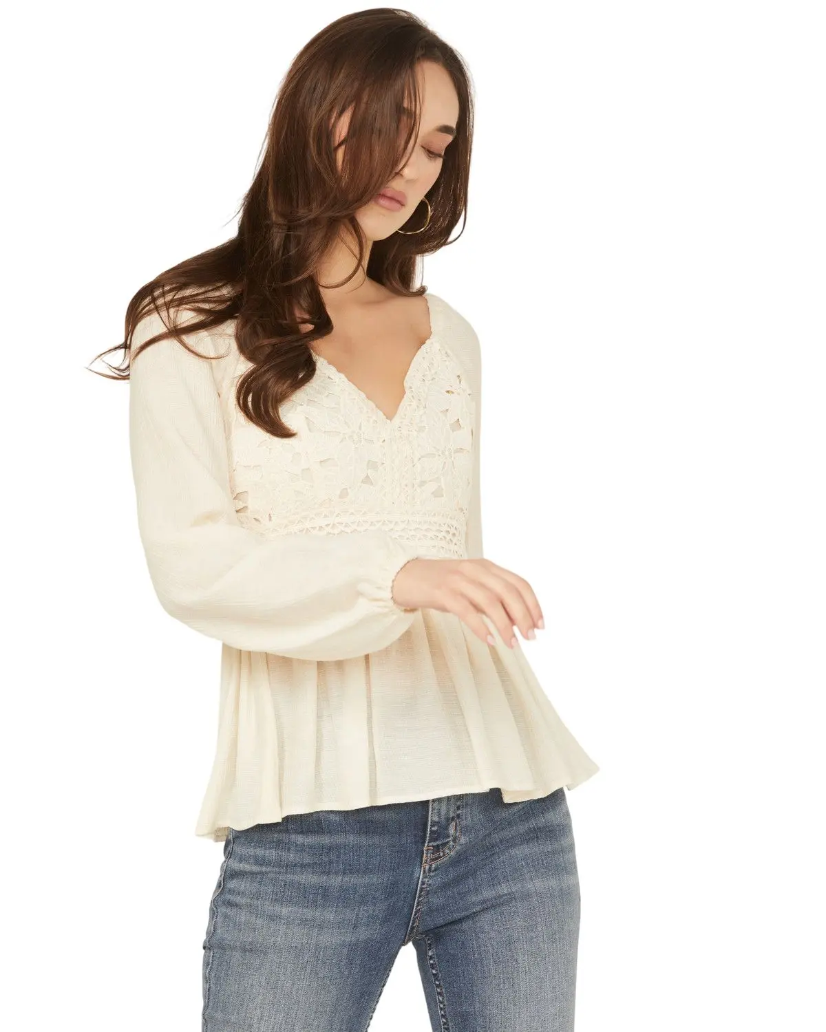 Shyanne Women's Crochet Lace Long Sleeve Crinkle Top - Swfa25w1-Crm -  TikTok Shop