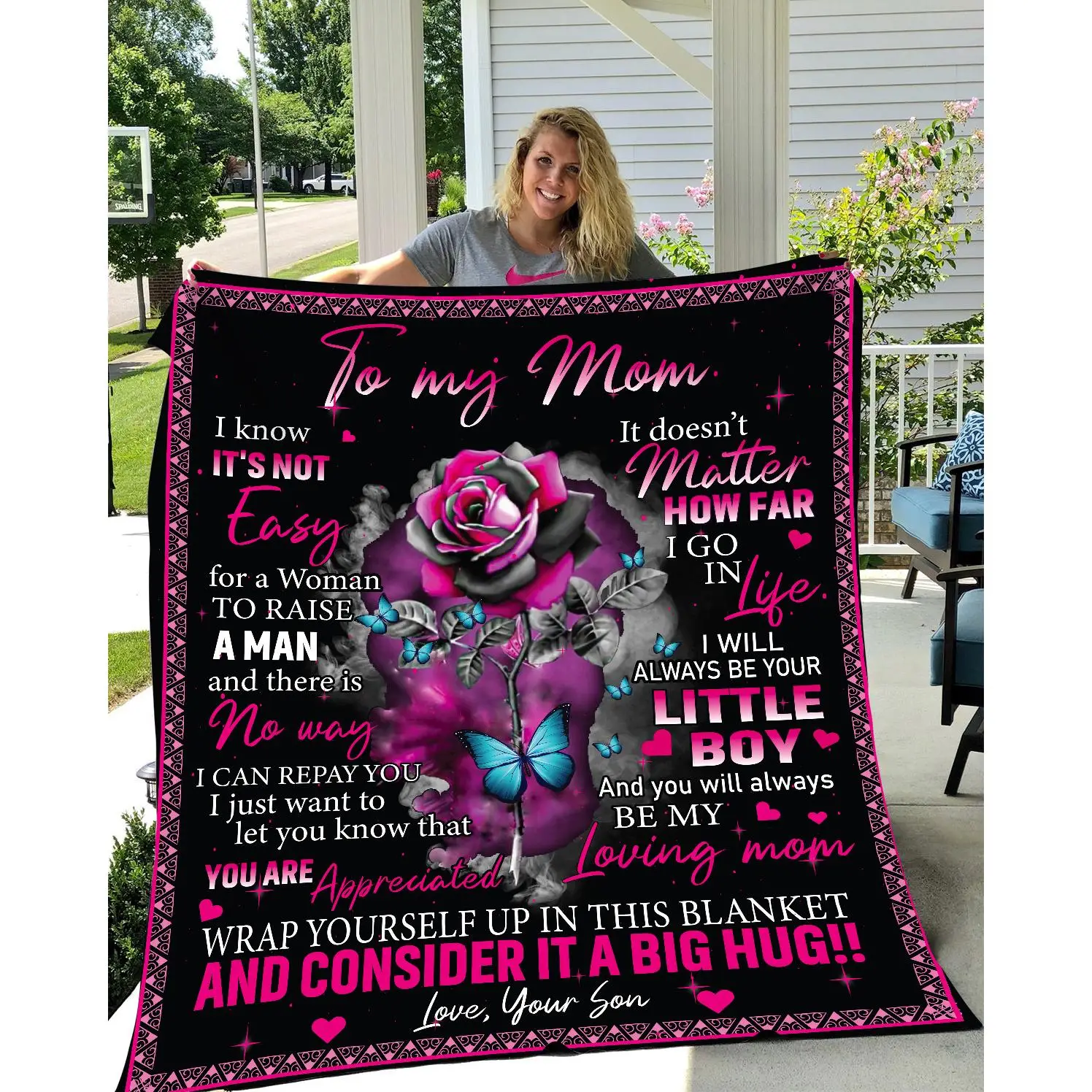 Mom - You Are Appreciated Blanket Gift From Son For Mother's Day, Cool Mom Gifts, Thoughtful Message, Christmas, Birthday, Soft Napping, Bedding Acces
