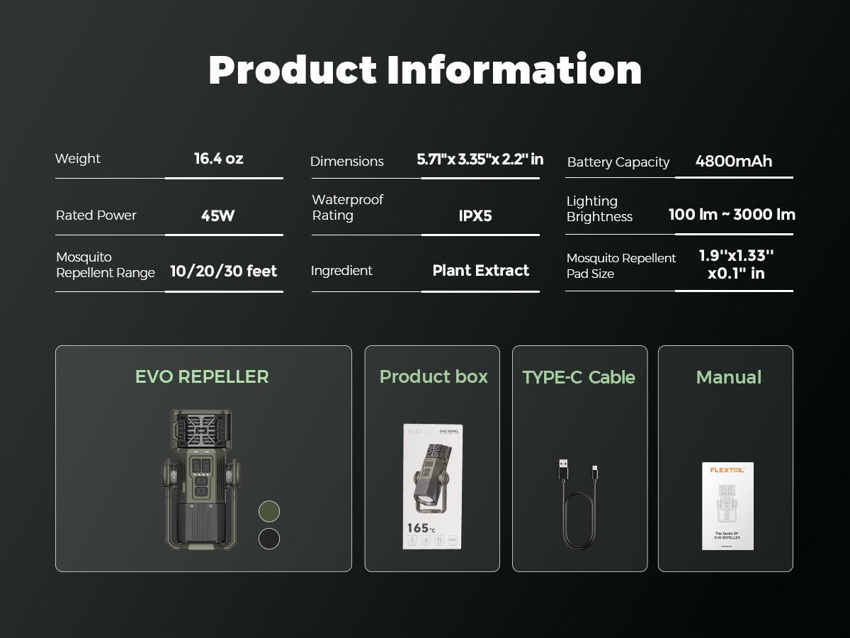 FLEXTAIL EVO REPELLER - 3-in-1 Outdoor Mosquito Repeller, 3000LM Ultra Bright Camping Lantern, 51.84Wh Power Bank, Portable & Versatile Design (Repellent Pads Not Included)