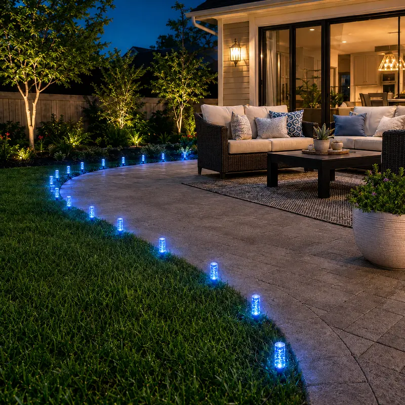 20-LED Solar Garden Stake Lights with Bubble Shape & Plastic Body, 20-Pieces Blue Festive Decor, Solar Outdoor Lights, IPX4 Waterproof, 8 Lighting Modes, Eco-Friendly for Pathway Glow & Lawns