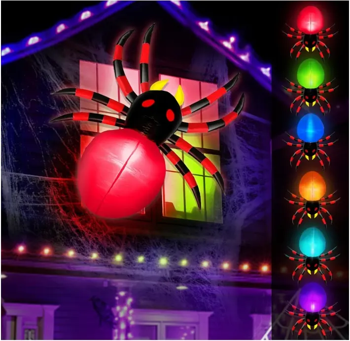 3.5 Ft Halloween Inflatables Spider Decoration with 6 Color Changing Lights Halloween Blow up Window Decor, Waterproof Polyester, Climbing on Window or Hanging, for Porch Indoor Outdoor Home