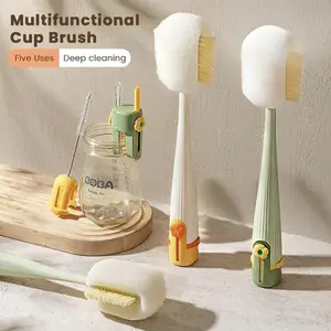 5-in-1 Multi-functional Water Bottle Cleaning Brush-360°Bottle Cleaning Brush with Long Handle –Gap Cleaning Brush Soft Bristle Cup Cleaner for Baby Bottles, Sports Bottles, Hydro Flasks, Lids, Teapots, Bowls & Home Kitchen Tasks