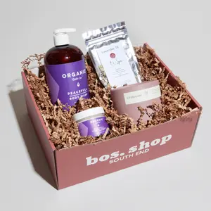 Relax & Renew: Self Care Wellness Spa Box - Go Be Great In Your Lavender Gift Box - Bos. Shop - Small Business - Bath and Body - Body Butter - Candle Daily Kit Calming Nourishing Scented Argan Set Body Care