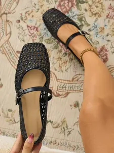 Women's Mary Jane Shoes, Summer Breathable Hollow Out Design, Low Heel Casual Flats, Perfect for Daily Wear & Outdoor Activities