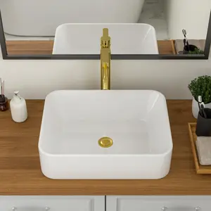 Logmey 19" White Bathroom Vessel Sink 19"x15" Large Rectangle Vessel Sink for Bathroom Porcelain Ceramic Modern Countertop Above Counter Bathroom Vanity Sink Art Basin, Memorial day