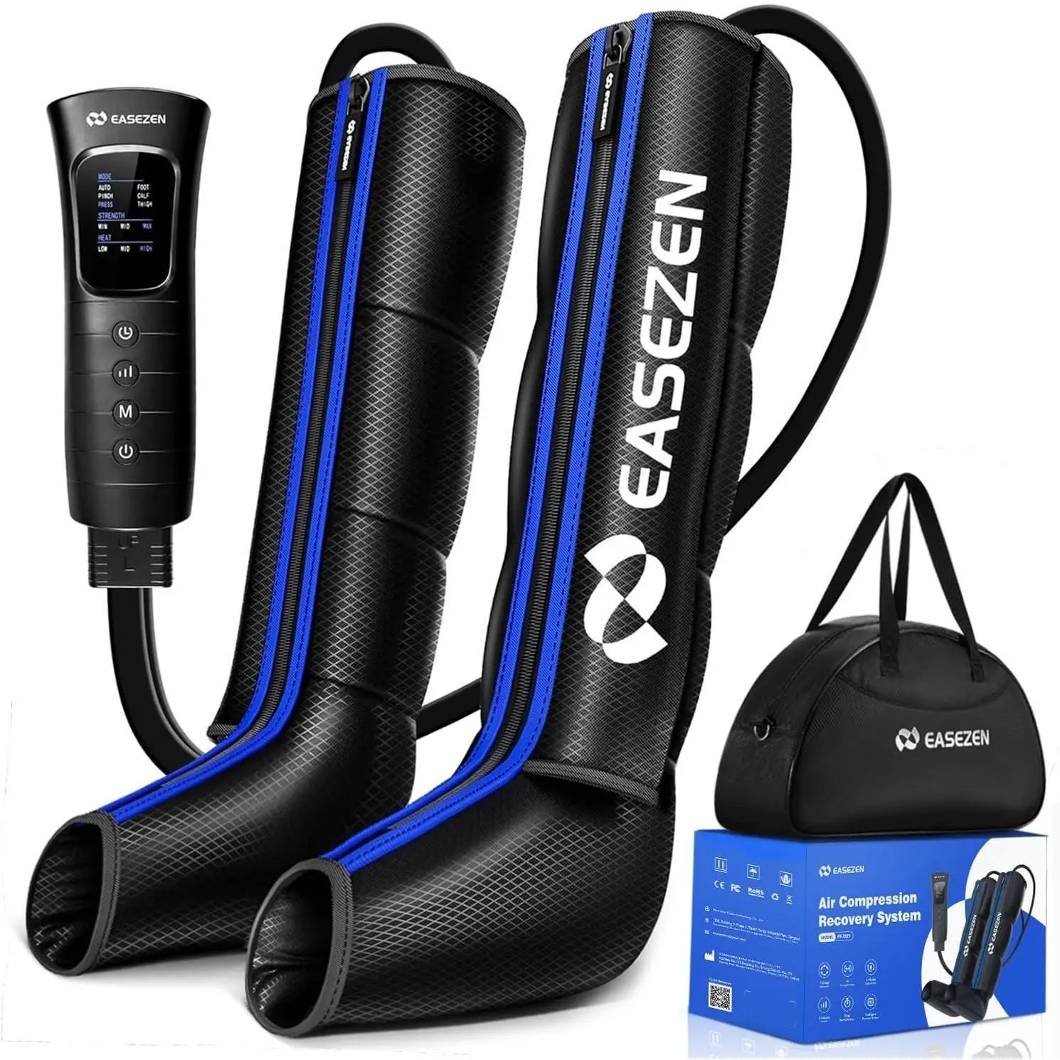 Full Leg Air Compression Massager, Sequential Compression Boots with LCD Controller, 6 Modes, 3 Intensities and Timer for Home Use, Adjustable, Durable