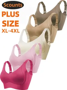 5-Pack Plus Size Comfortable Seamless Bras, Sizes 1XL-4XL, Designed for Women, Wire-Free Push-Up Style, Suitable for Daily Wear, Maximum Comfort.