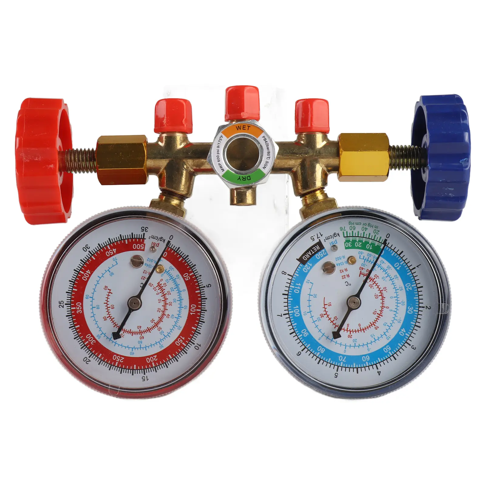 3-Way Refrigerant Manifold Gauge Set, AC Charging Tool with 1/4in Thread Brass+PVC Gauge+Hoses for R134A, R12, R22, R502 Car Systems, Ideal for Auto Mechanics