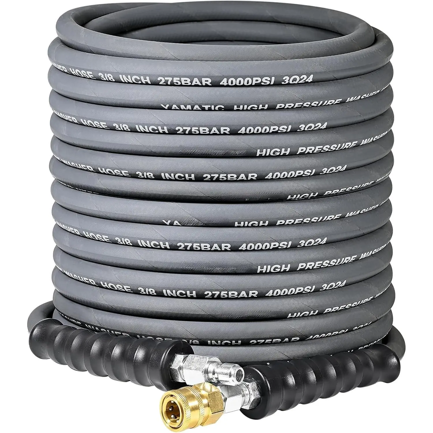 3/8" ID Simpson & Generac Pressure Washer Hose, 50 FT, 4000 PSI, Kink-Resistant True 3/8" 360° Swivel Quick Connect Swivel Joint, Non-Marking Rubber Jacket, Steel Wire Braided, 212°F Hot Water MTM Replacement Hose
